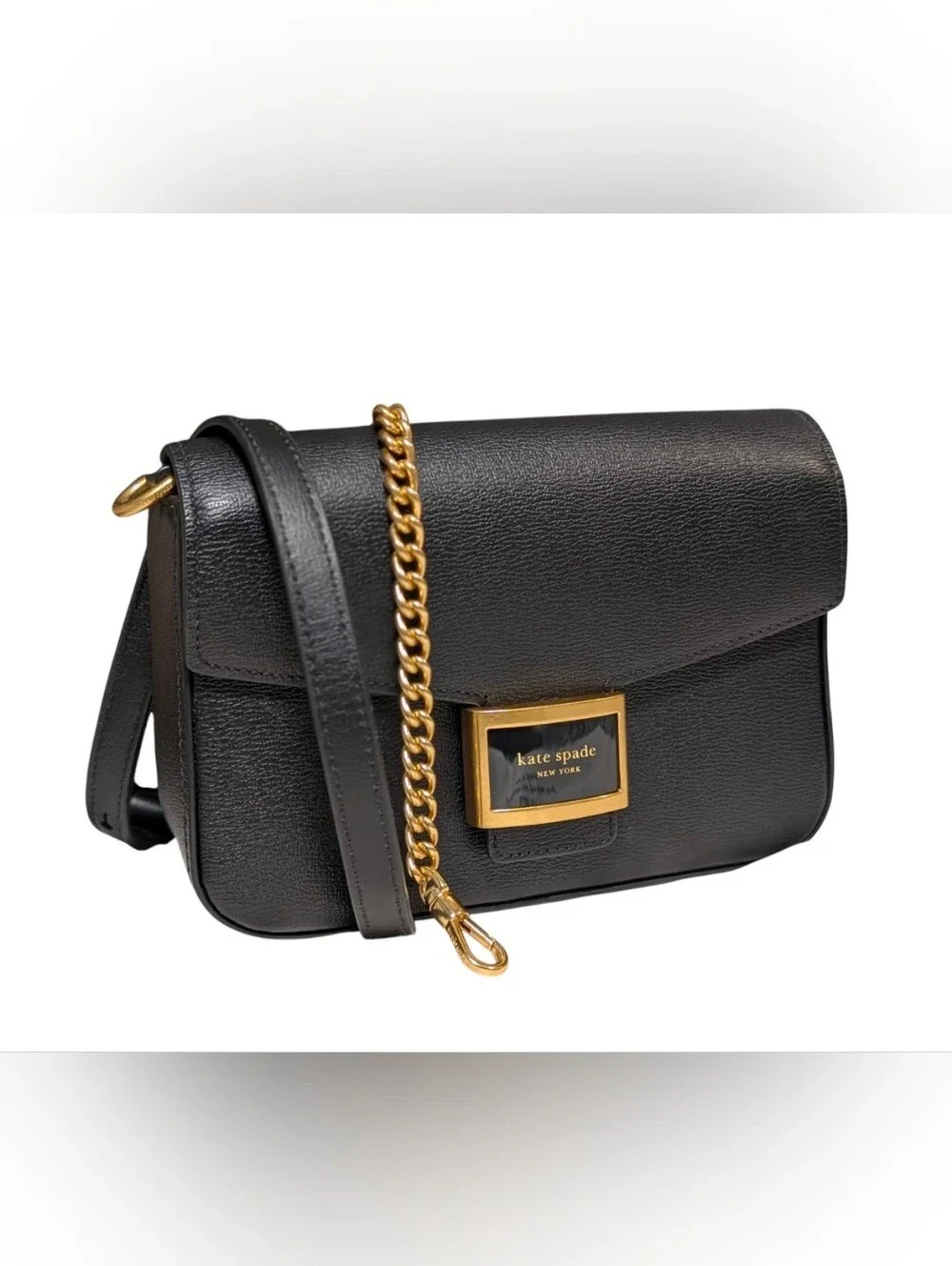 New Kate Spade ♠️ Katy Textured Black Leather Flap Chain bag Purse